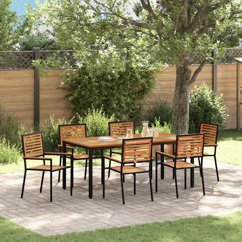 Garten Essgruppe 7 pcs Schwarz und Holz 180 x 90 x 75 cm